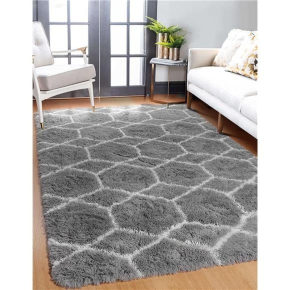 New Grey/White Geometric Area Rug - Picture 8 of 12